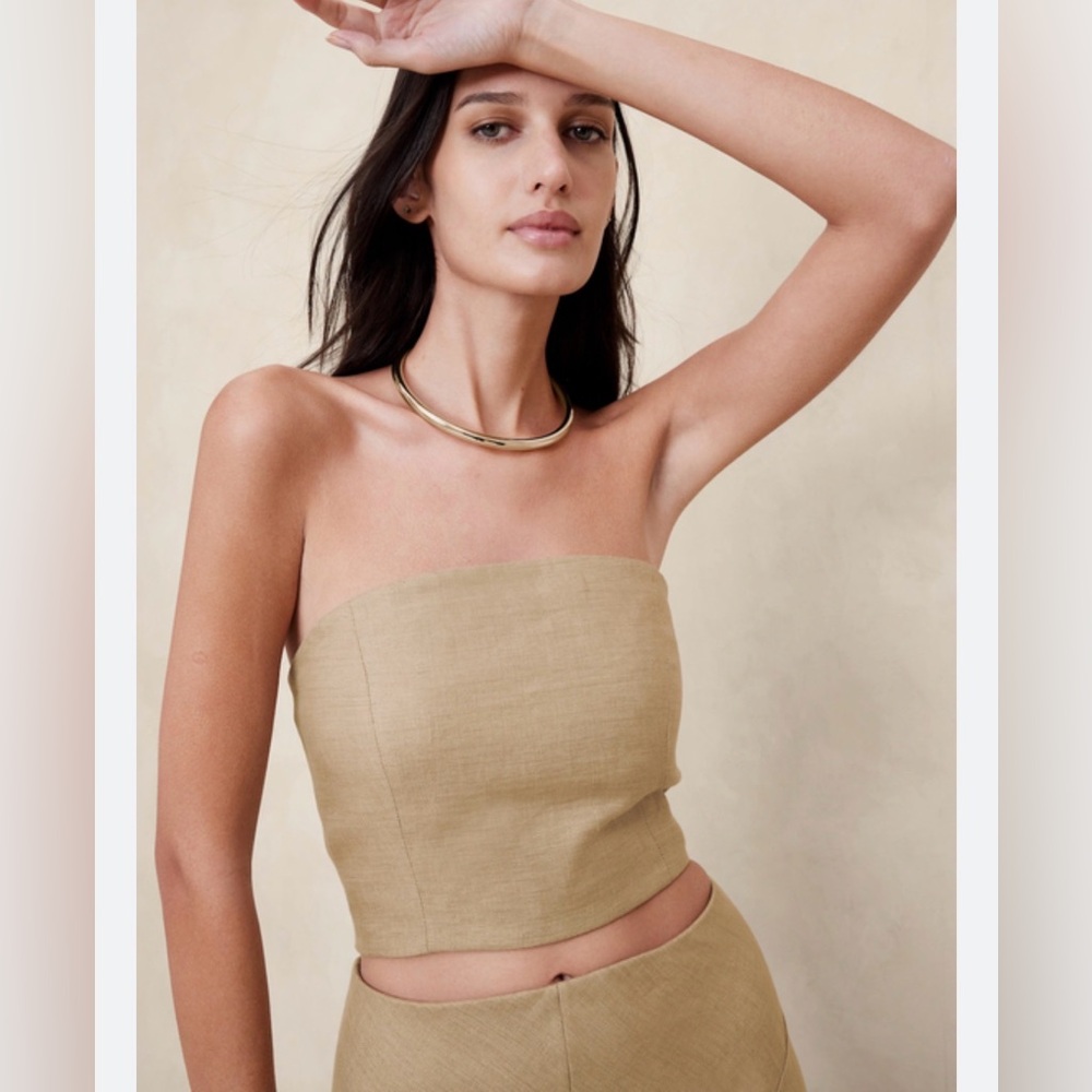 Strapless Lisa Linen Crop Top in Tan